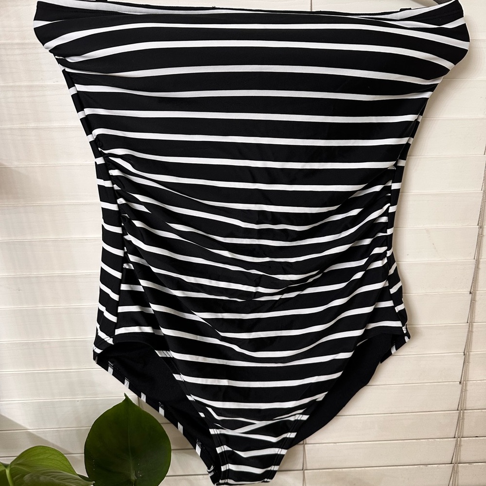 Kona Sol Black and White Striped Swimwear